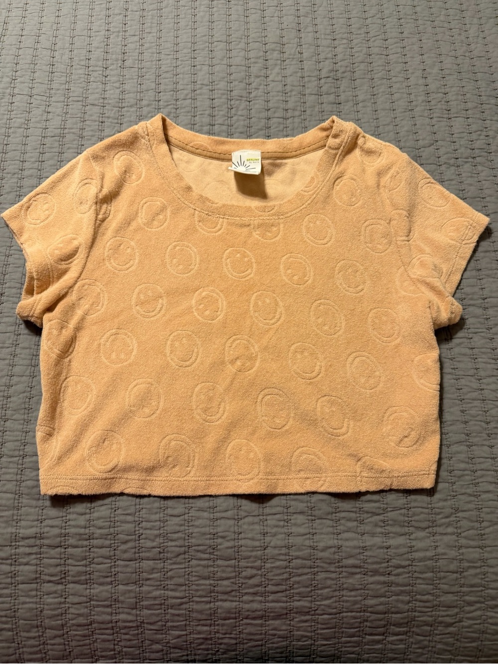 Aerie Offline Tan Beige Size M Tan Brown Terry Smiley Face Cropped Top